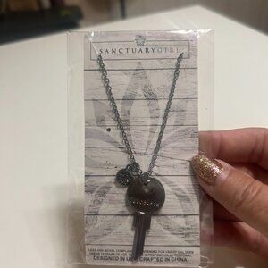 NIP Sanctuary Girl Key Necklace "Priceless" silver tone long chain